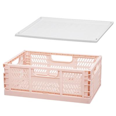 China Plastic Collapsible Folding Storage Box Home Fruit Basket With Lid Storage Organizer Box for sale