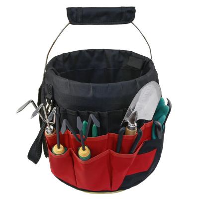 China 42 Pockets Multifunctional Sustainable Garden Pruning Tool Bucket Bag Round Canvas Storage Bag for sale