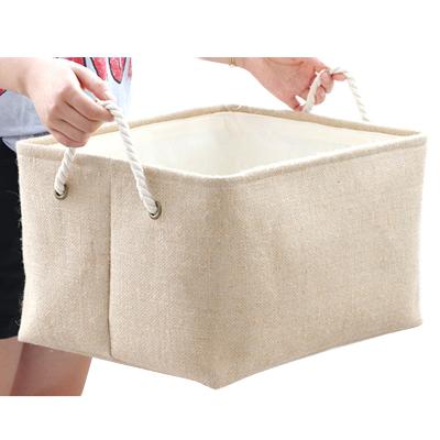 China Sustainable Hot Selling Jute Eco-friendly Basket With Handle Double-Layer Folding Clothing Snacks Toys Organizer Storage Basket for sale