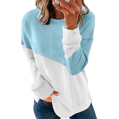 China New Breathable Round Neck Contrast Color Long Sleeve European American Women's Sweater T-shirt Loose Top for sale