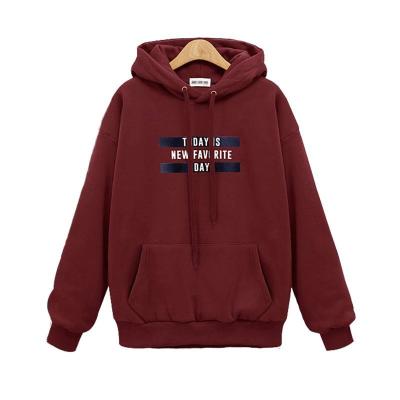 China Mid Length Autumn And Winter Letter Printing Sweater Breathable Hooded Loose Sweater Plus Velvet Thick Coat for sale