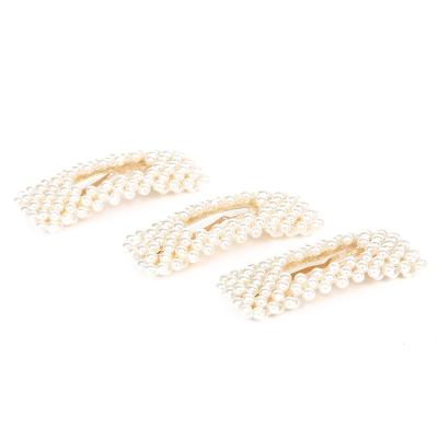 China 2019 Yiwu Fashion Gold Rectangle Side Clip White Pearl Hair Clip Hair Decoration for sale