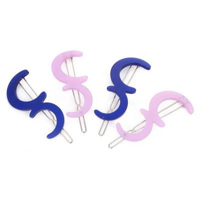 China Yiwu Solid Color Double Hairpin S Style Eco-friendly/Boutique/Fashionable Crescent Single Type Blue Side Clip Hairpin For Kid for sale