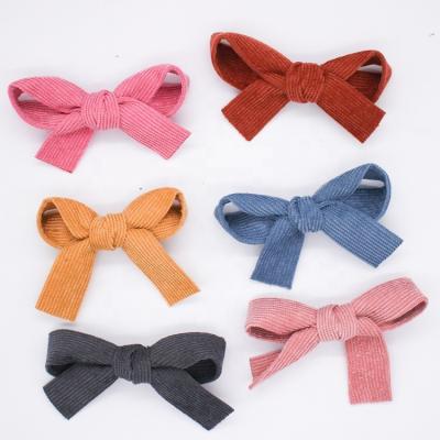 China Hair Decoration Stock Product Children Hair Accessories Clips Simple Striped Corduroy Fabric Hair Bow Clip Hair Bows for sale