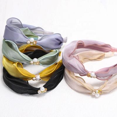 China Pearl Diamond Headbands For Girls Women Korean Fresh Hair Decoration Summer Lace Headband Beautiful for sale