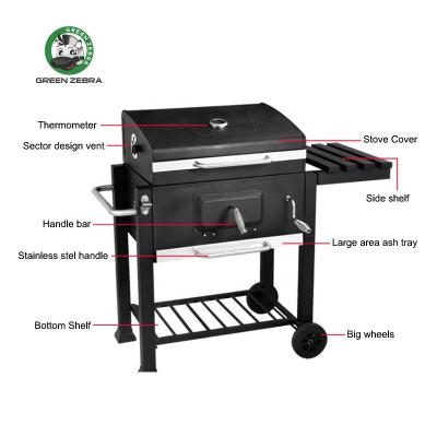 China Easily Assembled 6-10 Large Square People Garden Charcoal BBQ Grill Black Outdoor Meat Smoker European Style Charcoal BBQ Grills for sale