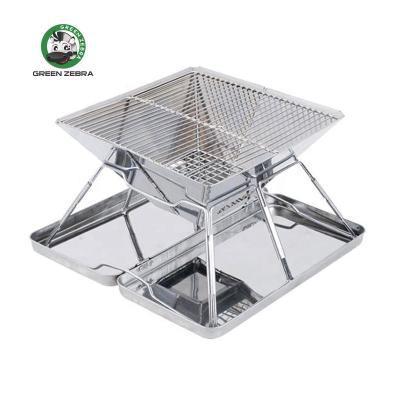 China Easily Assembled Material Stainless Steel BBQ Stove With Silver Folding Ash Tray Portable Charcoal BBQ Grill For Outdoor Camping Square for sale