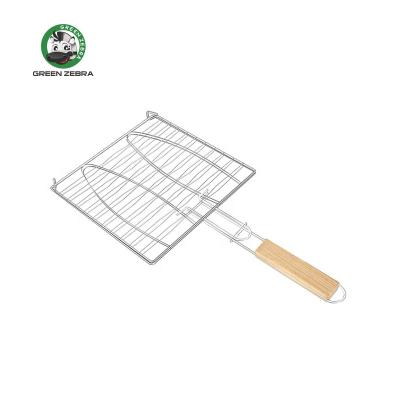 China Easily Cleaned Outdoor Stainless Steel Oven With Wooden Handle Square Fish Bread Clip Barbecue Grill Net Net for sale