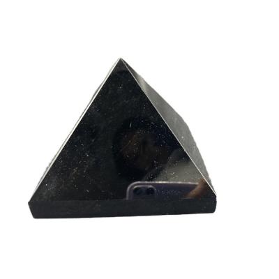 China Europe Customized 95mm Pyramid Obsidian Quartz Black Crystal Pyramid for Desktop Decoration for sale