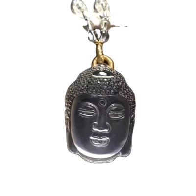 China China Natural Clear Quartz Crystal Carving Avalokitesvara Buddha Head Quartz Pendant for sale