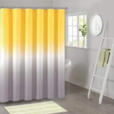 China Wet Dry Home Shower Curtain Polyester Partition Curtain Viable Waterproof Gradient Plain Bathroom Printed Rope With C Ring Set for sale