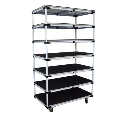 China Aluminum Alloy Multiple Layers Structure Pipe Stacking Racks For Storage Shelving To Assemble Rack Lean Pipe Rack With Caster for sale