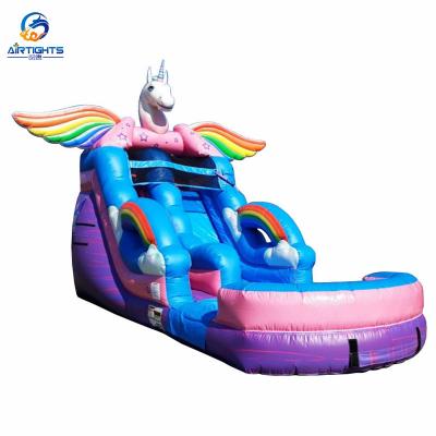 China Factory Hot Selling Giant Flame Retardant Inflatable PVC Unicorn Water Slides For Girls for sale