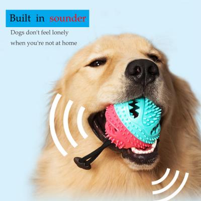 China Sustainable Interactive Chew Toys Tooth Cleaning Balls with Bell Pet Squeaky Bite Toys Teeth Cleaning Dog Chew Toy for sale