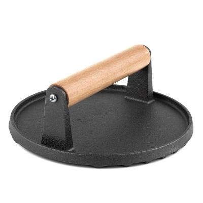 China Amazon Success Round Bacon/sandwich Press-Cast Iron-Heavy Duty-Wood Cast-Iron Thermal Resistance-Handle-Burger for sale