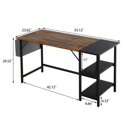 China Simple Brown Wooden (Height)Adjustable Steel Metal Home Office Computer Table Desk With Shelf for sale