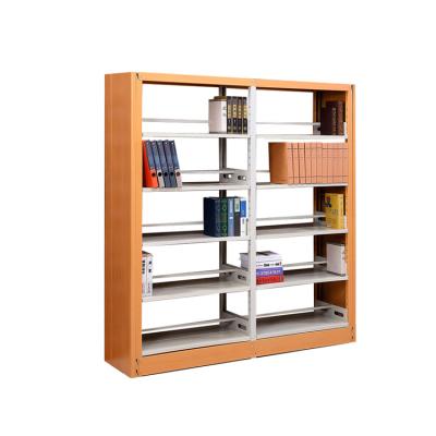 China Traditional School Library Furniture Metal Wood Combination Book Display Storage Rack Shelf for sale