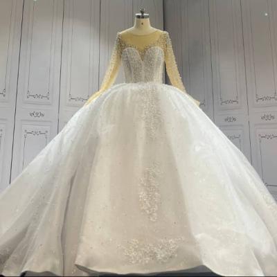 China Dry Cleaning Fashion High Quality Bridal Hot Sell Lace Latest Vestido De Noiva Long Sleeve Bling Shining Wedding Dress for sale