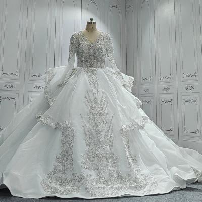 China Dry Cleaning Plus Size Long Sleeve Online Bride White Crystal Bead Lace Bling Robe De Mariage Custom Made Wedding Dress for sale