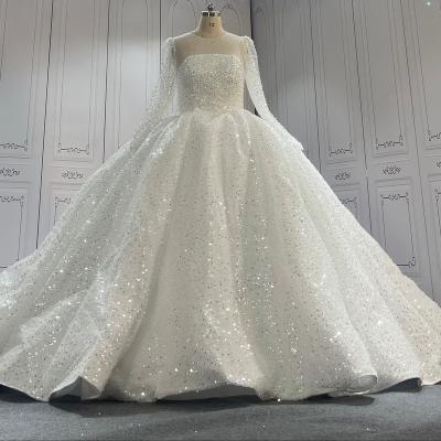 China Dry Cleaning Beaded Lace Wedding Dress Best Ball Big Sequin Train 2023 Long Sleeve Beading High-End Bridal Gown for sale