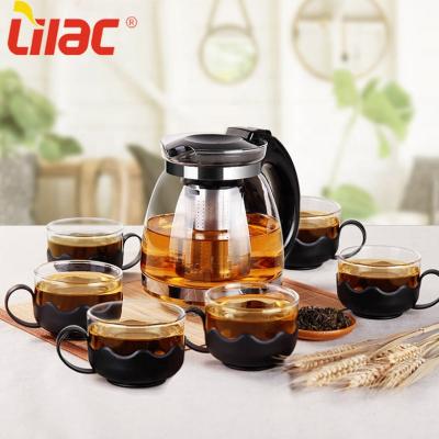 China Viable Quality 1500ml+150ml*6 Lilac German Teapot Glass Tea Set for sale