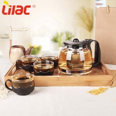 China New Taiwan European Premium Quality 700ml+150ml*4 Coffee n Tea Cup Glass Jar Set Viable Style Lilac German Russian Premium French Gift for sale