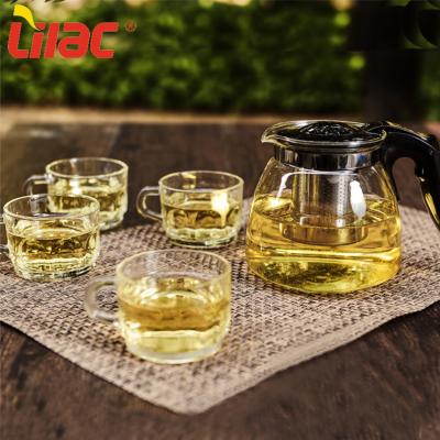 China Sustainable Lilac German Quality Online Shopping Teapot 900ml + 60ml*4 Porcelain Glass Teapot Set With Cups for sale