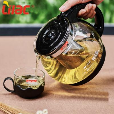 China 2022 Hot Selling German Lilac Viable Quality Teapot 1700ml Transparent Heat Resistant Glass Infuser With Handle for sale