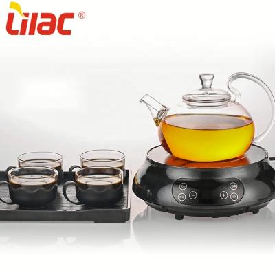 China 1100ml Round Lilac Stovetop Wamer / Set Glass Teapot Safe Base Heater Heater For Boiling Water With Removable Infuser / Filter for sale