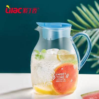 China Home Quality 2000ml German Environmental Lilac Lid Sustainable Blue Borosilicate Solo Glass Water Jugs for sale