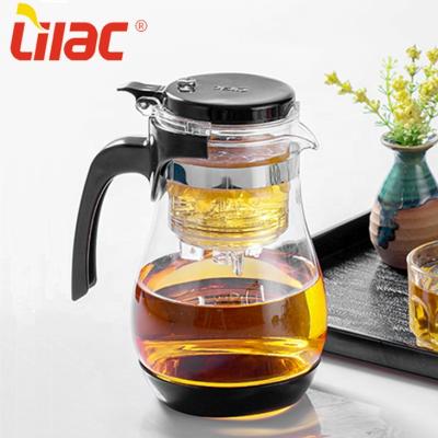 China Viable quality 600ml 800ml lilac german glass teapot originality clean logo filter taobao supplier teapot with press for sale