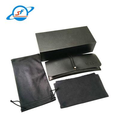 China Logotipo personalizado Pu Gafas Set de caja Gafas Accesorios de caja negro en venta