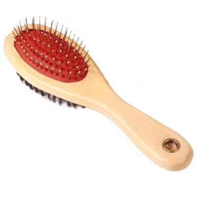 China Wooden Handle Pet Hair Brush Viable Grooming Dogs and Cats Bathing Brush Pet Massage Double Side Comb for sale