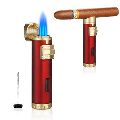 China Mini Pocket Windproof Gas Lighter Refill Cigar Lighter 3 Jet Torch Blue Flame Butane Gas Torch Lighters for sale