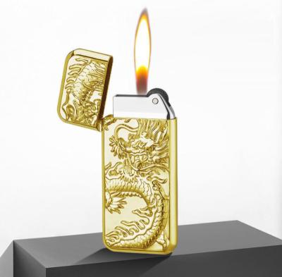 China High Quality Fine Slim Zinc Alloy Lighters Refillable and Windproof Retros, Open Flame Grinds Rechargeable Windproof Lighters for sale