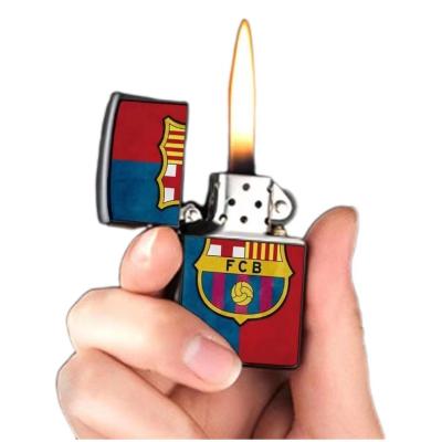 China Creative Football Team Kerosene Lighters Retro Rechargeable Grinding Wheel Personality Lights and For Gift for sale