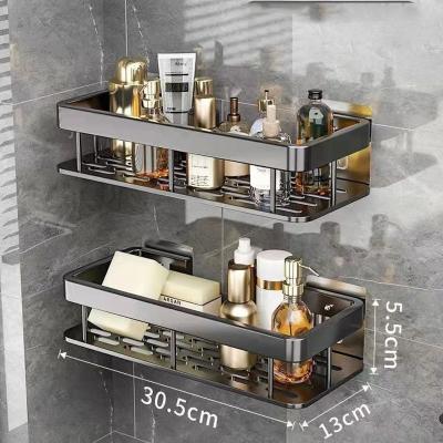 China Durable Punchless Bathroom Shelf Shelves Rack Wall Mounted Storage Square Aluminum Shampoo Bath Organizer Accessories for sale