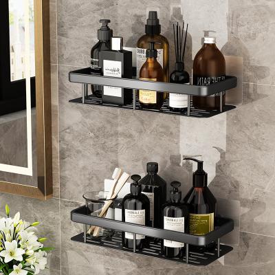 China Durable Punchless Bathroom Shelf Shelves Rack Wall Mounted Storage Square Aluminum Shampoo Bath Organizer Accessories for sale