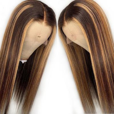 China Hd Barely Shedding Thick Soft Soft Straight 13x6 360 Piano 10a Highlight 40 Inch Brazilian Hair Lace Front Wigs 613 for sale