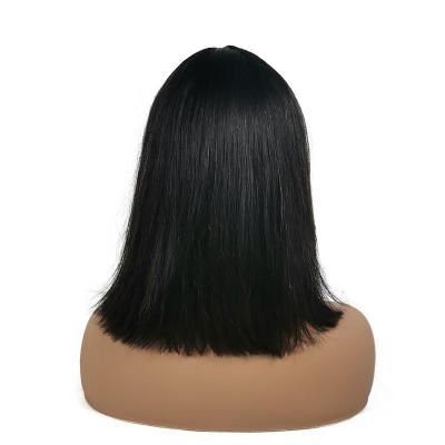 China Silky Straight Unprocessed Machine Made Short Bob Machine Made Wig Wave 100% Remy Human Hair Wigs Wholesale Full With Bangs for sale