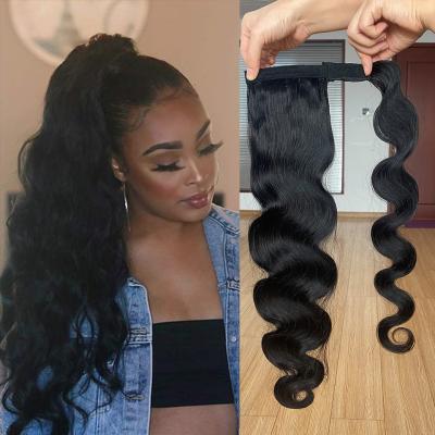 China Natural Black Body Wave Mink Brazilian Hair Ponytail Ponytail Extensions Long Wrap Around Hair Ponytails for sale