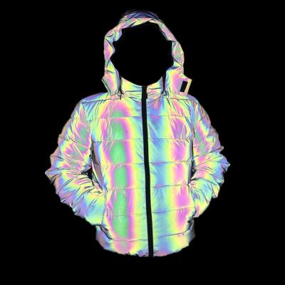 China Wholesale Waterproof Winter Rainbow Color Men's Streetwear Thick Hooded Rainbow Jacket Reflective Coat for sale