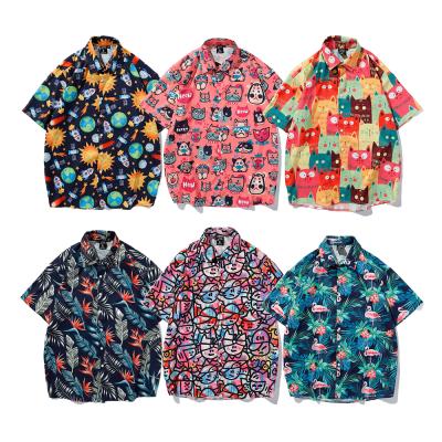 China RTS Polyester Anti-pilling Sublimation Printed Mens Hawaiian Casual Shirts Print Shirt Short Sleeve Beach Shirt for sale