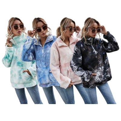 China Anti-wrinkle Winter Women's Wool Coat Zip Up Hoodies Ladies Tie Dyed Sweatshirts Pullover for sale