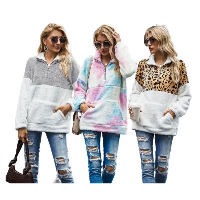 China Anti-wrinkle Winter Ladies Wool Coat Street Style Snowy Leopard Sweatshirts Patchwork Pullover Women's Zipper Hoodies for sale