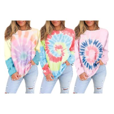 China Wholesale Custom Logo Anti-Wrinkle Long Sleeve Tops Organic Cotton Women's Tie Dye Sweatshirts for sale