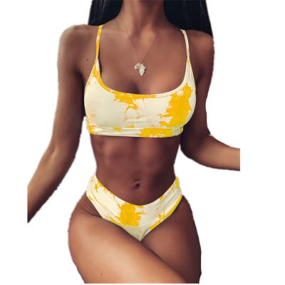 China New Breathable Printed Mesh Bikini Swimwear High Waist Shoulder Strap Net Swimwear Women Beachwear for sale