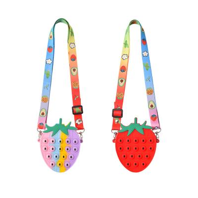 China Pushing Pop Bubble Bubble Pop Pushing Bubble Handbag Noise Stress Reliever Silicone Sensory Toy Strawberry Sensory Pushing Person Totes Shoulder Toss Mini Bag For Kids for sale