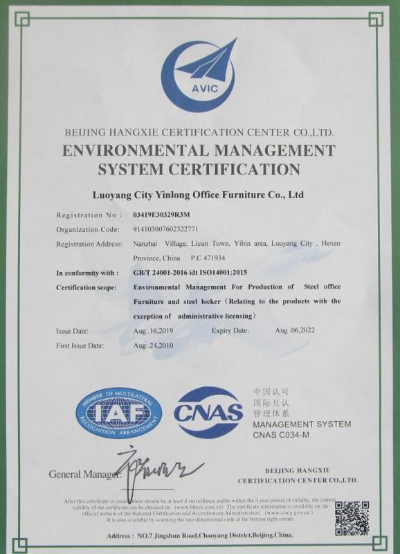 ISO14001 - Luoyang Yinlong Office Furniture Co., Ltd.