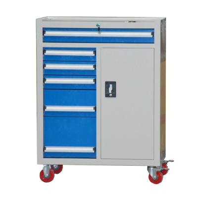 China Wholesale Multifunctional professional Roller Cabinet workshop 6 Draws Metal Tool Trolley Cabinet with 4 wheels and door for sale